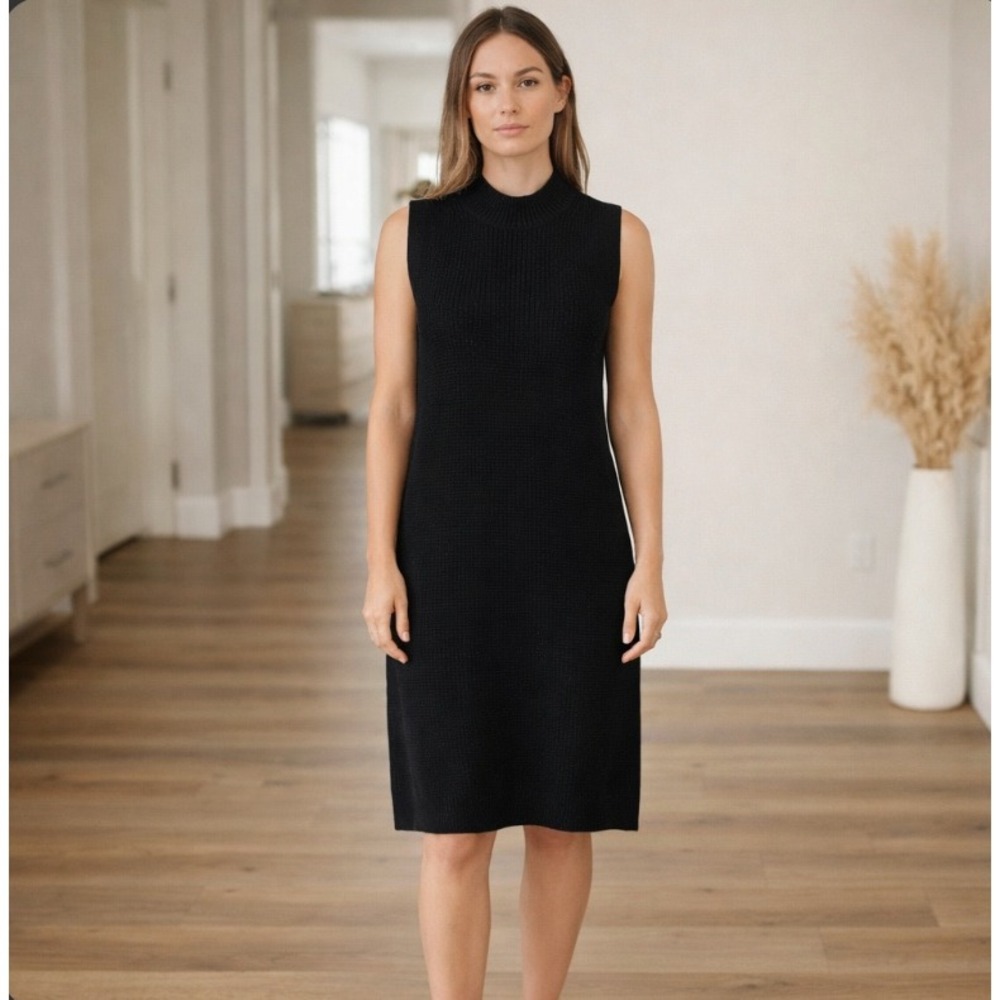 COS Chunky Knit Dress Women Small‎ Black Sleeveless Mock Neck Sweater